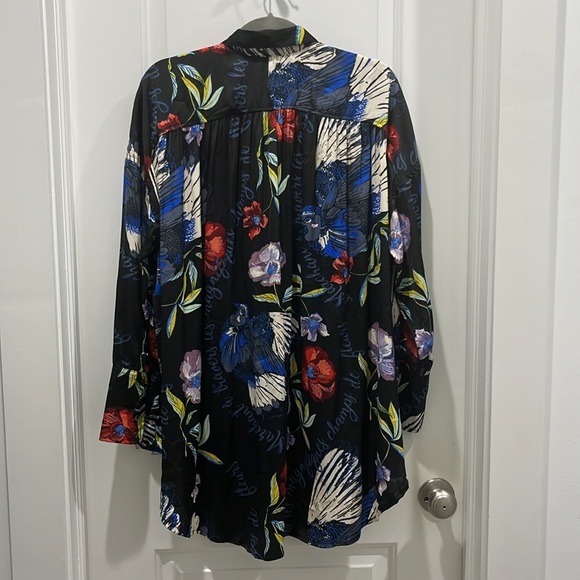 Free People Silky Nights Button Down Oversized Floral Blouse in Onyx Sz S - Picture 12 of 13